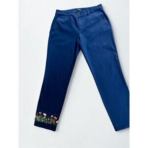 One-of-a-Kind Hand Embroidered Lauren Ralph Lauren Navy Chinos - Size 4